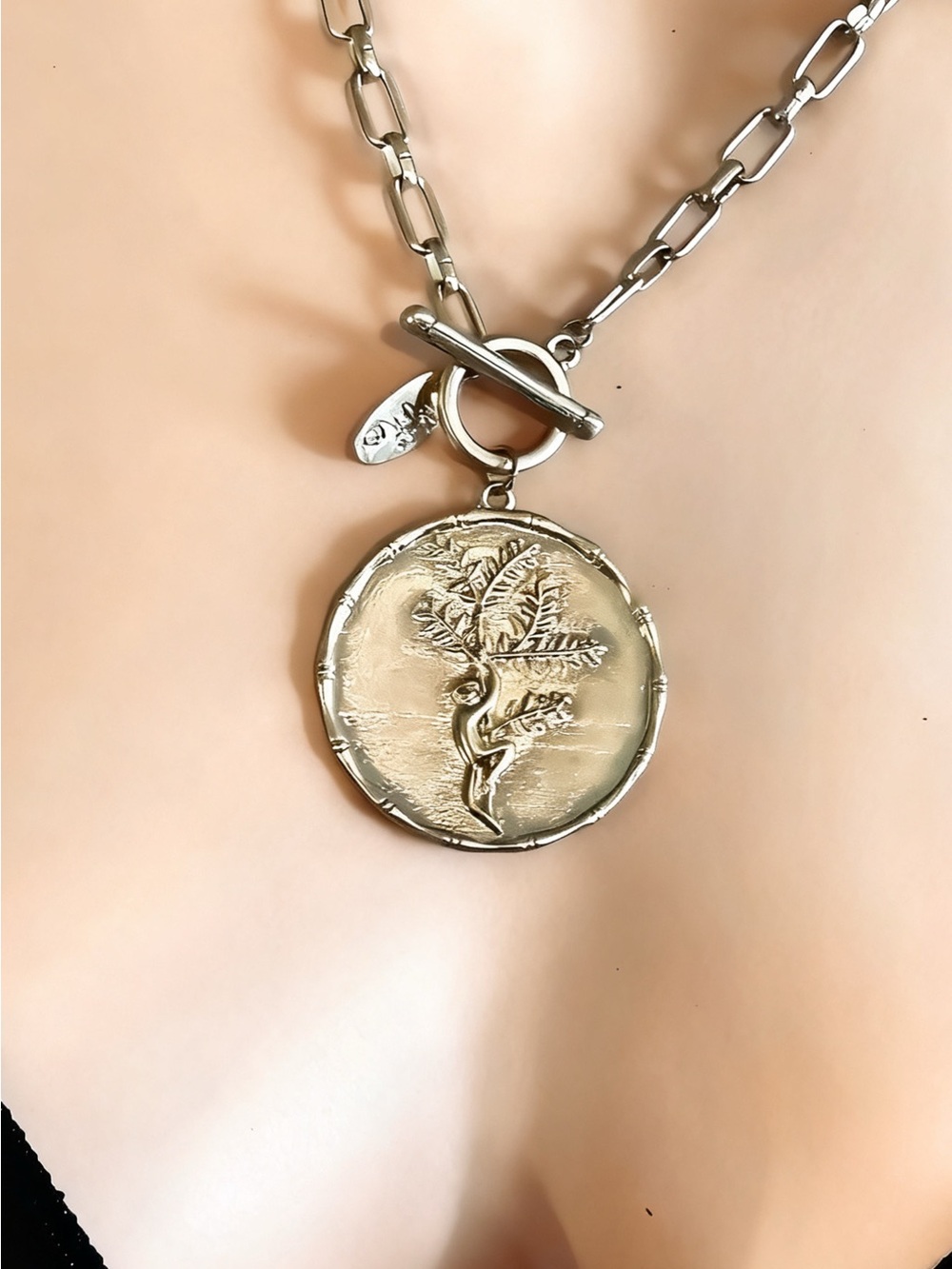 Bella Canvas Antique Gold Botanical Medallion Necklace
